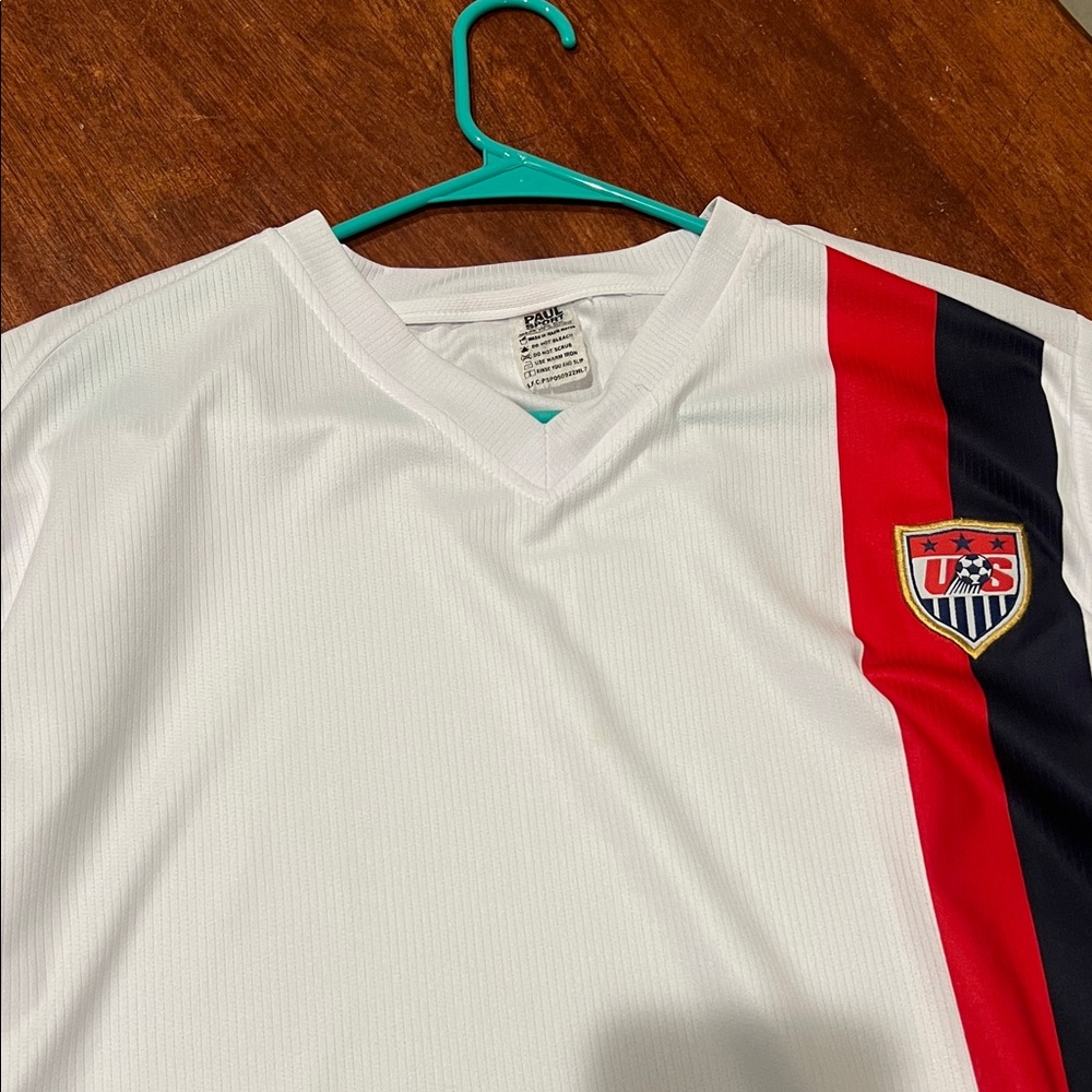 US Soccer White Kids Jersey with Red & Navy Stripe